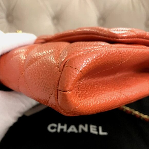 Chanel CC Classic Quilted Leather Flap Shoulder Bag Clutch Orange Gold Shine NIB - Picture 8 of 16